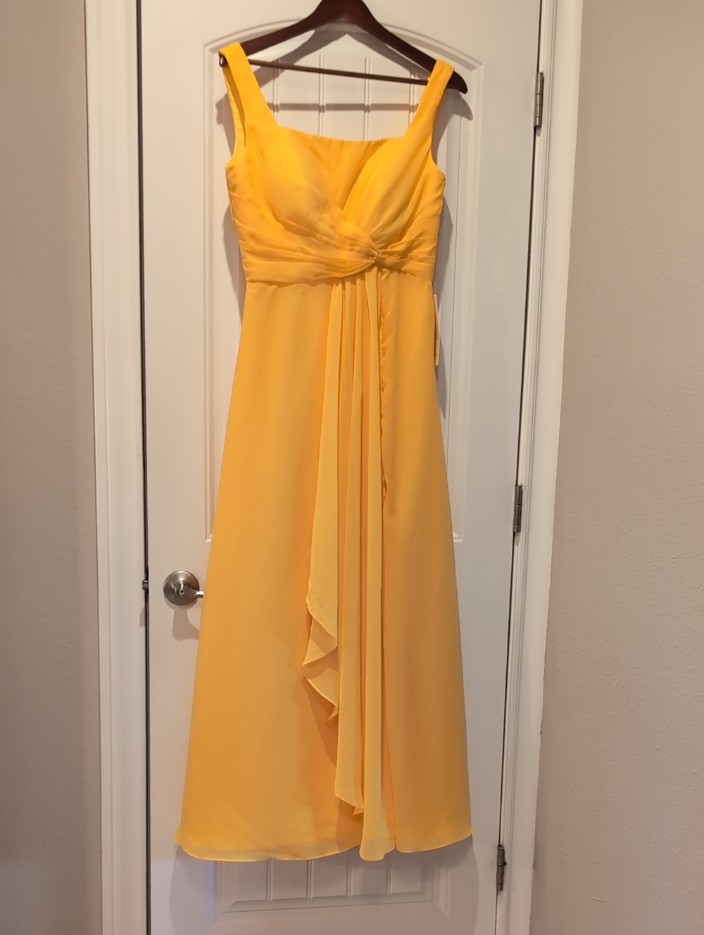 Sunshine Yellow Chiffon Maxi Dress with Draped Front